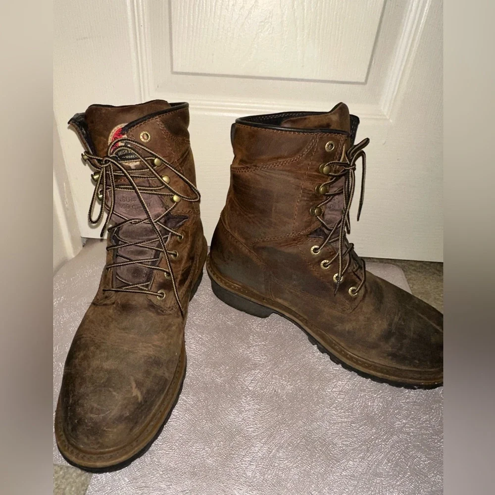 Red wing Irish Setter Brown Leather ultradry weatherproof safety toe Boots 8